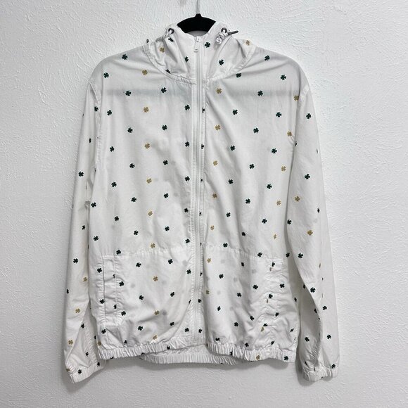 Denim & Flower Other - Denim & Flower Ricky Singh Green Shamrock Print Zip Up Jacket White Men's Size L